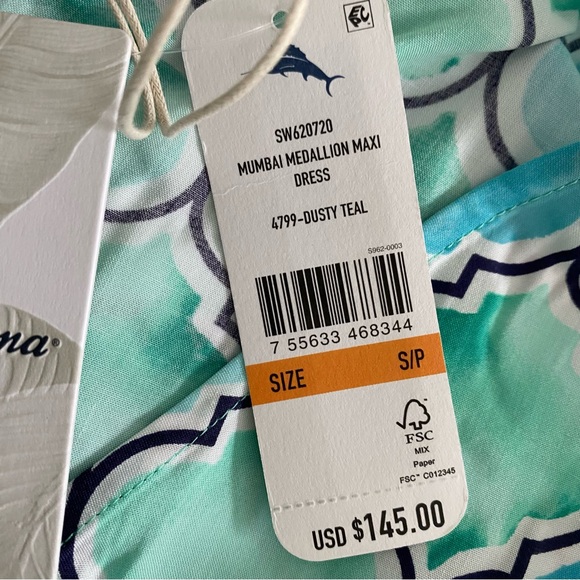 NEW Tommy Bahama Mumbai Medallion Maxi Dress Dusty Teal Women's Size Small - Picture 13 of 15